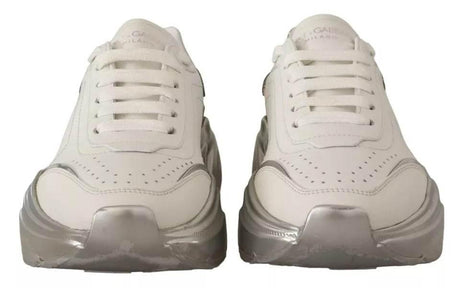 Dolce & Gabbana White Silver Leather Daymaster Sneakers Shoes - Hilstor