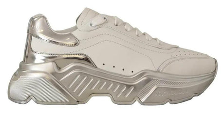 Dolce & Gabbana White Silver Leather Daymaster Sneakers Shoes - Hilstor