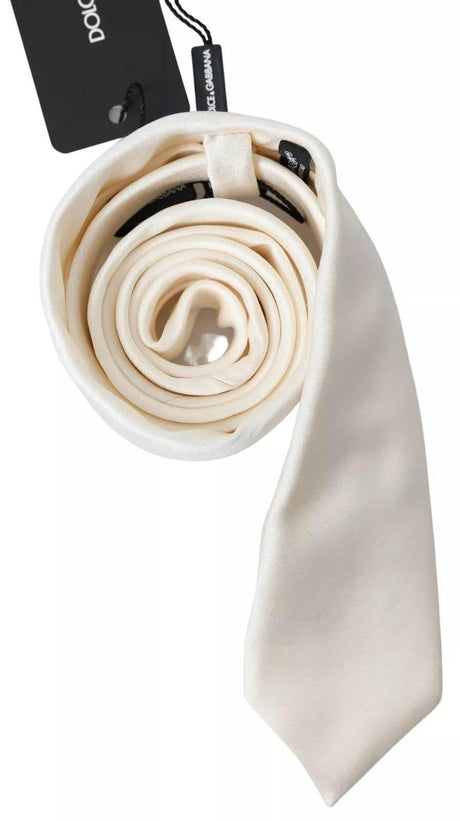 Dolce & Gabbana Off White Satin Silk Classic Men Necktie - Hilstor