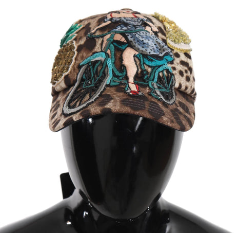 Dolce & Gabbana Brown Leopard Sequin Sicily Applique Baseball Hat - Hilstor
