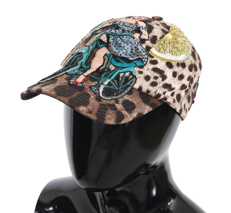 Dolce & Gabbana Brown Leopard Sequin Sicily Applique Baseball Hat - Hilstor