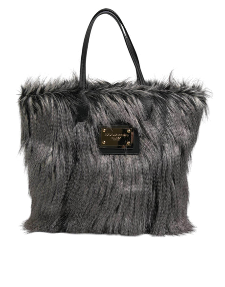 Dolce & Gabbana Black Oversize Faux Fur Shopping Tote Bag - Hilstor