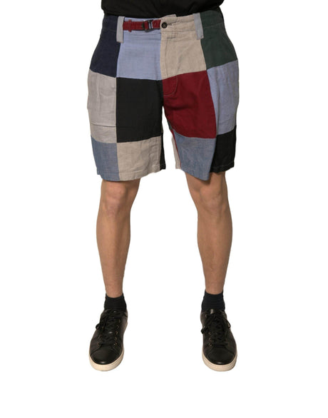 Dolce & Gabbana Multicolor Patchwork Linen Men Chino Shorts - Hilstor