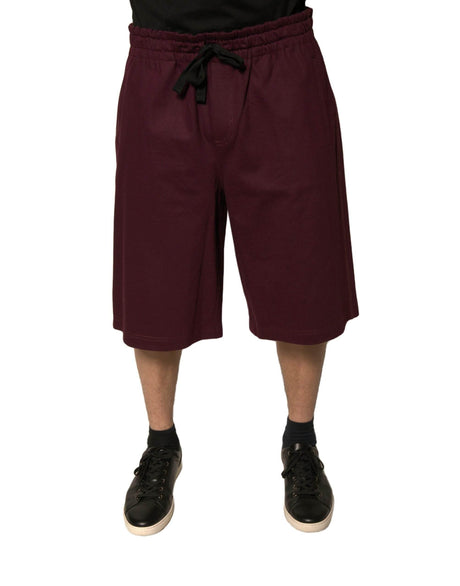Dolce & Gabbana Maroon Cotton Mid Waist Bermuda Shorts - Hilstor