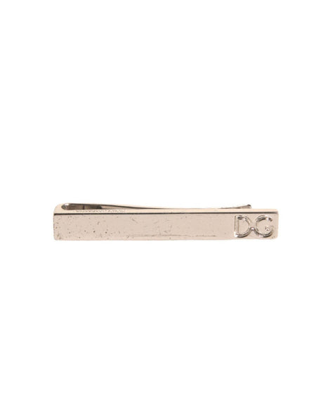 Dolce & Gabbana Silver Tone Brass Logo Branded Tie Clip Bar - Hilstor