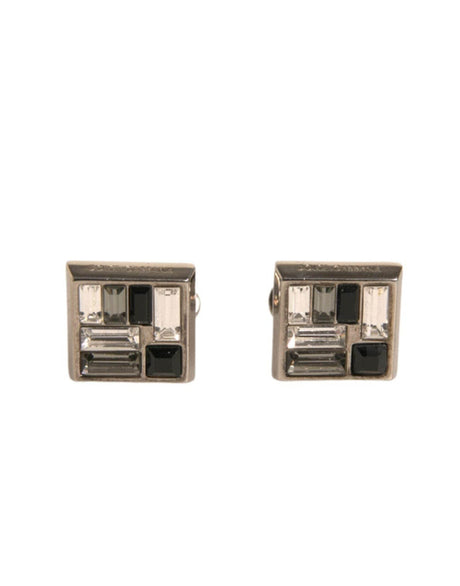 Dolce & Gabbana Silver Plated Brass Pin Crystal Cufflinks - Hilstor