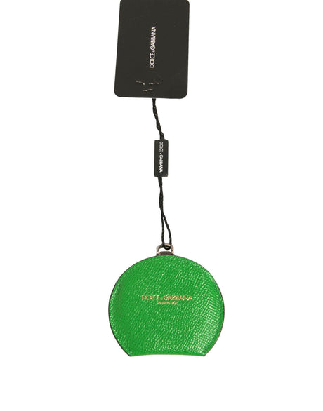 Dolce & Gabbana Green Calfskin Leather Round Logo Hand Mirror Holder - Hilstor