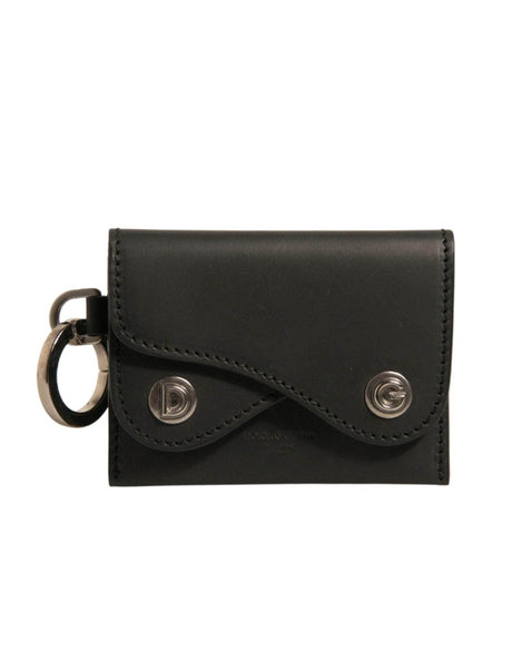 Dolce & Gabbana Black Leather Card Case Keychain Key Holder - Hilstor