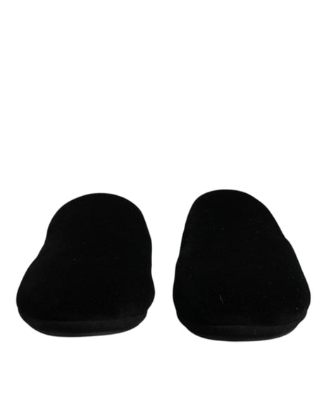Dolce & Gabbana Black Viscose Velvet Slides Flat Slipper Shoes - Hilstor