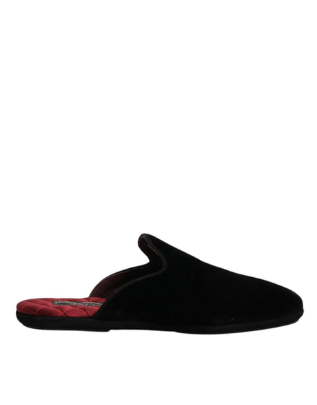 Dolce & Gabbana Black Viscose Velvet Slides Flat Slipper Shoes - Hilstor