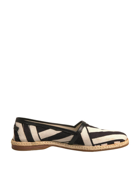 Dolce & Gabbana Black White Stripes Slip On Espadrille Shoes - Hilstor