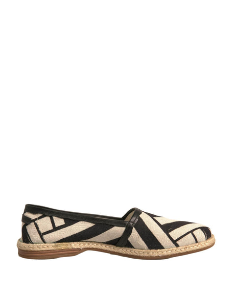 Dolce & Gabbana Black White Stripes Slip On Espadrille Shoes - Hilstor