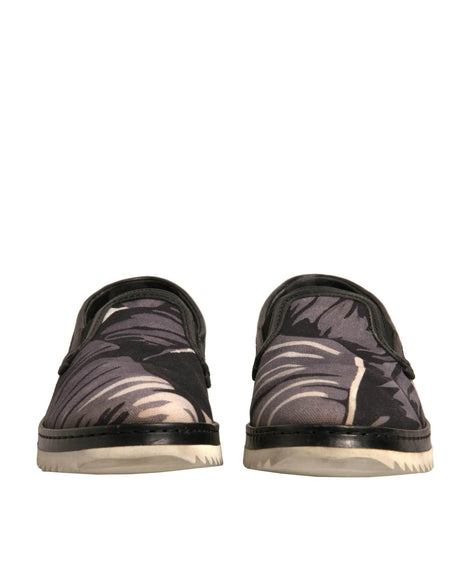 Dolce & Gabbana Black Canvas Tropical Print Slip On Shoes - Hilstor