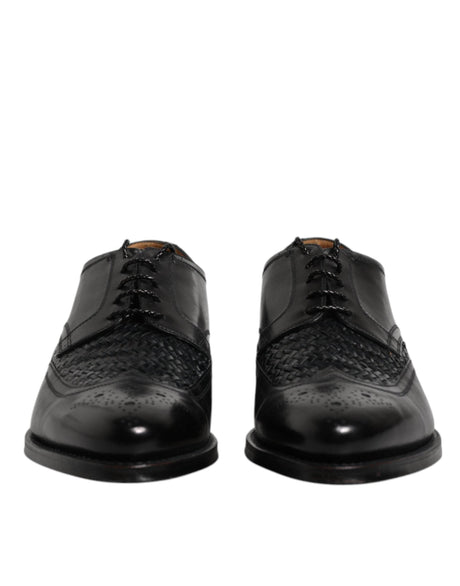 Dolce & Gabbana Black Leather Derby Wingtip Lace Up Formal Dress Shoes - Hilstor