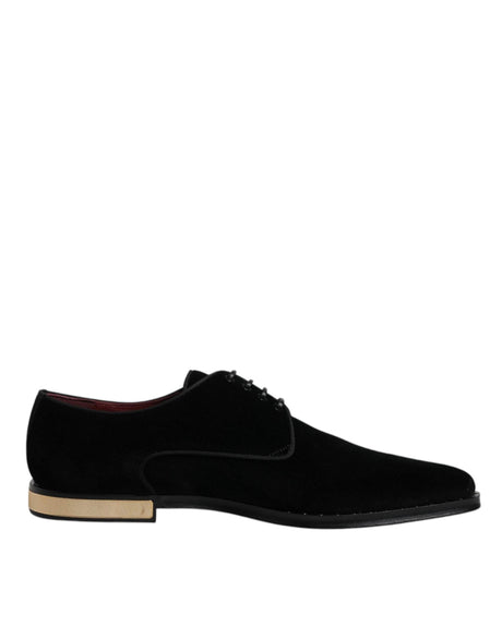 Dolce & Gabbana Black Velvet Cotton Lace Up Derby Shoes - Hilstor