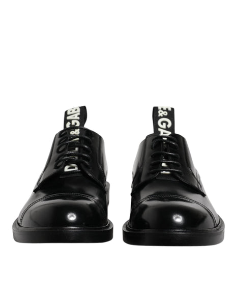 Dolce & Gabbana Black Patent Leather Derby Lace Up Formal Dress Shoes - Hilstor