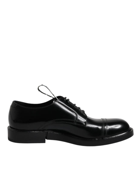 Dolce & Gabbana Black Patent Leather Derby Lace Up Formal Dress Shoes - Hilstor