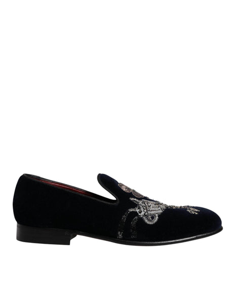 Dolce & Gabbana Black Velvet Floral Gun Loafers Dress Shoes - Hilstor