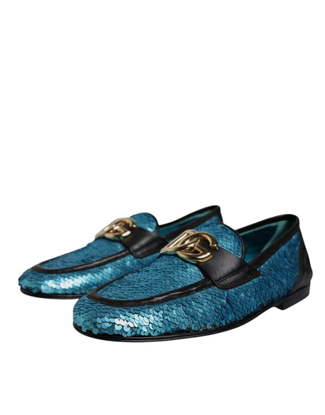 Dolce & Gabbana Blue Sequined Loafers Formal Dress Shoes - Hilstor