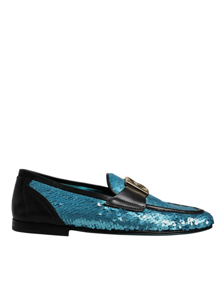 Dolce & Gabbana Blue Sequined Loafers Formal Dress Shoes - Hilstor