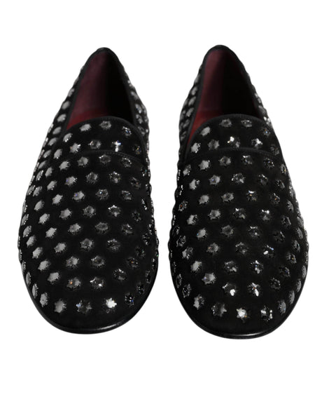 Dolce & Gabbana Black Crystal Embellished Loafers Dress Shoes - Hilstor