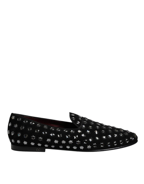 Dolce & Gabbana Black Crystal Embellished Loafers Dress Shoes - Hilstor