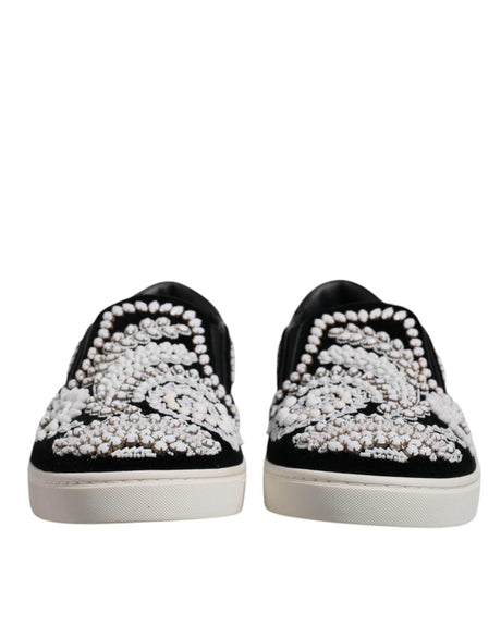 Dolce & Gabbana Black Embellished London Men Slip On Shoes - Hilstor