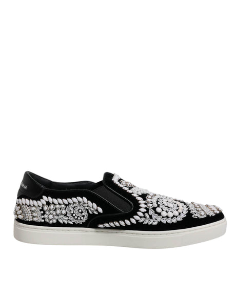 Dolce & Gabbana Black Embellished London Men Slip On Shoes - Hilstor