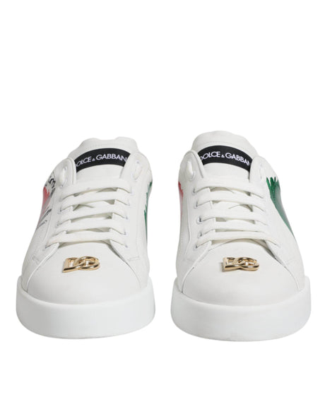 Dolce & Gabbana White Portofino Made In Italy Print Sneakers Shoes - Hilstor