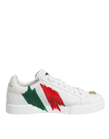 Dolce & Gabbana White Portofino Made In Italy Print Sneakers Shoes - Hilstor