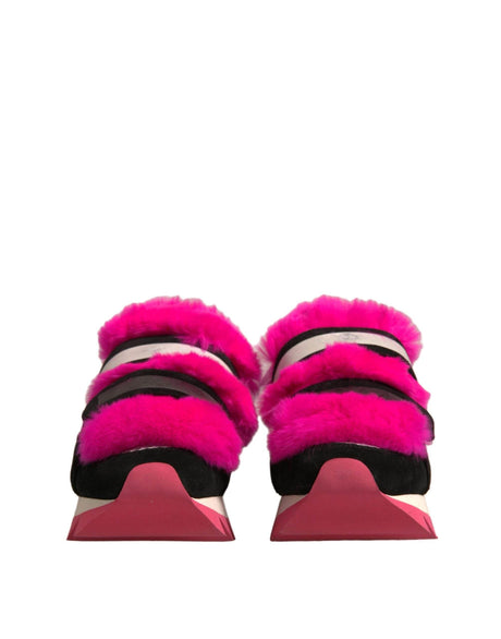 Dolce & Gabbana Black Pink Fur Embellished Sneakers Shoes - Hilstor