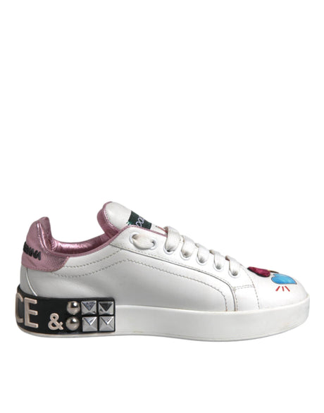 Dolce & Gabbana White Sequined Crystal Low Top Sneakers Shoes - Hilstor