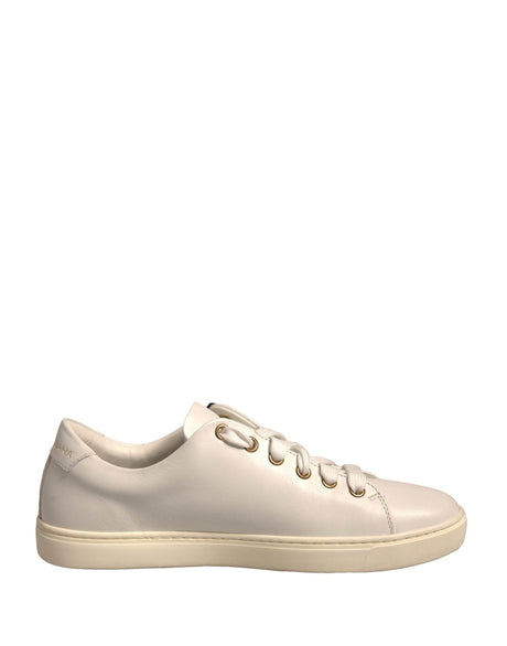 Dolce & Gabbana White Leather Gold Red Heart Sneakers Shoes - Hilstor