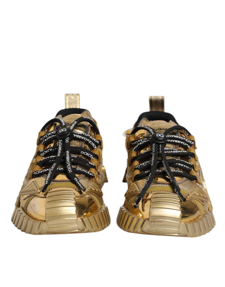 Dolce & Gabbana Gold Stretch Lace Up NS1 Sneakers Shoes - Hilstor
