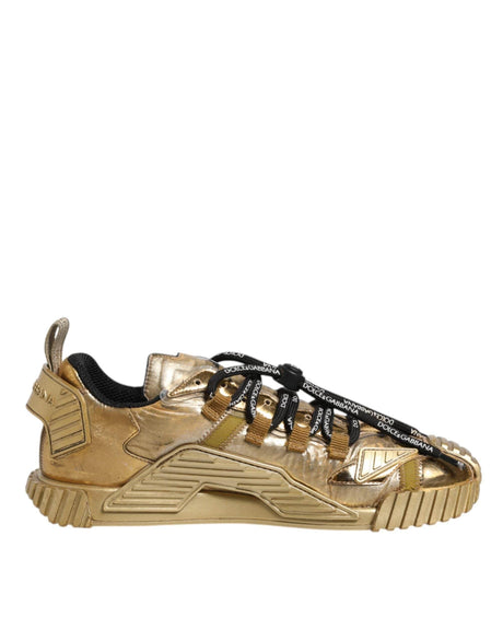 Dolce & Gabbana Gold Stretch Lace Up NS1 Sneakers Shoes - Hilstor