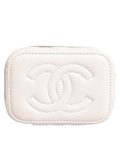 Chanel White Matelasse Lambskin Gold Chain Shoulder Vanity Mirror - Hilstor