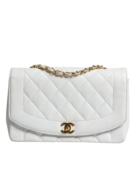 Chanel White Medium Classic DIANA Shoulder Bag Gold Plated Purse - Hilstor