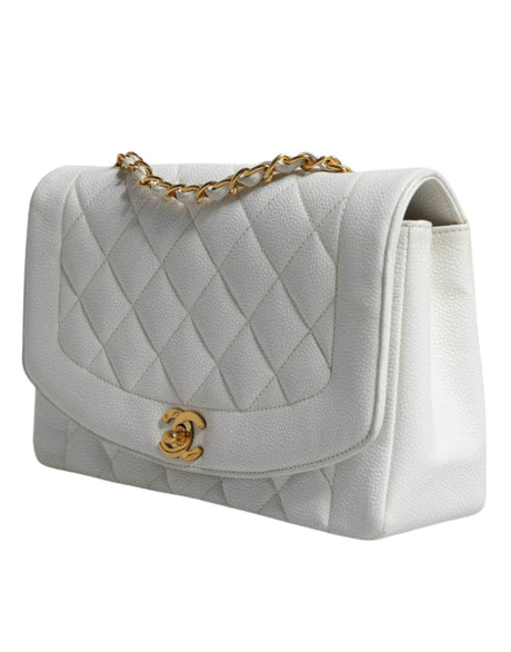 Chanel White Medium Classic DIANA Shoulder Bag Gold Plated Purse - Hilstor