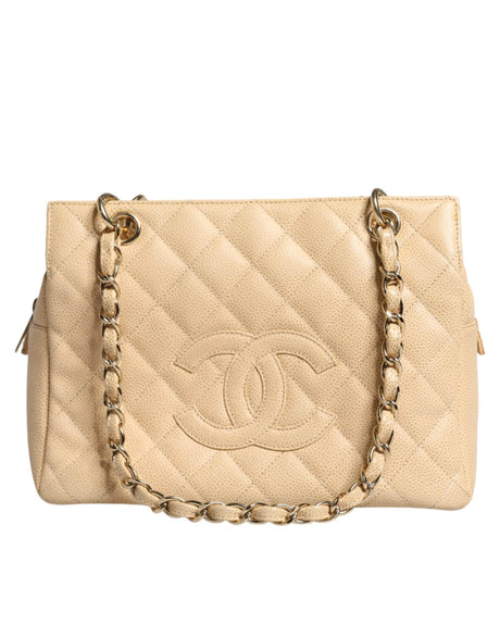 Chanel Beige Caviar De Coco Chain Leather Purse Bag - Hilstor