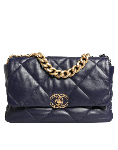Chanel Blue Leather Large Quilted Chain Hand Shoulder Bag - Hilstor