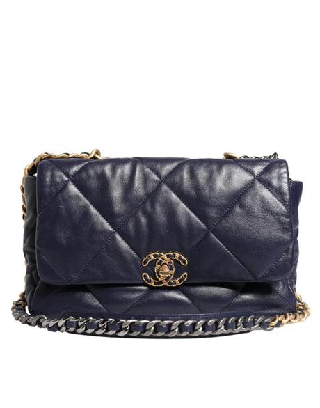 Chanel Blue Leather Large Quilted Chain Hand Shoulder Bag - Hilstor