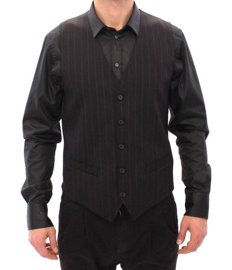 Dolce & Gabbana Black Striped Wool Logo Vest - Hilstor