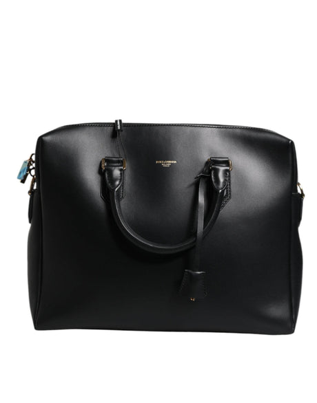 Dolce & Gabbana Black Smooth Leather Logo Printed Monreale Briefcase Bag - Hilstor