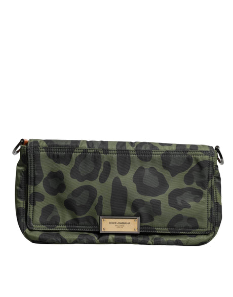 Dolce & Gabbana Green Nylon Leopard Print Shell Messenger Crossbody Bag - Hilstor