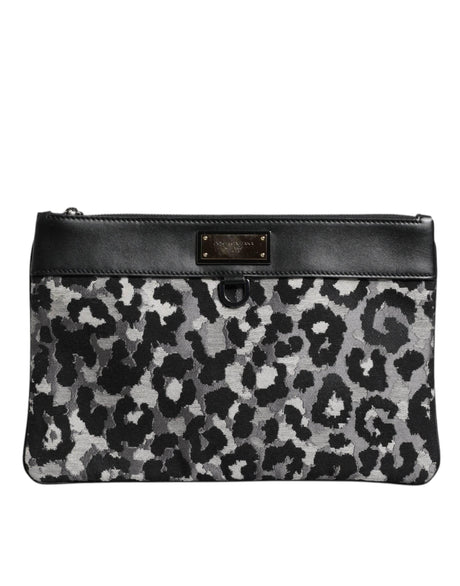 Dolce & Gabbana Multicolor Leopard Jacquard Logo Plaque Men Pouch Bag - Hilstor
