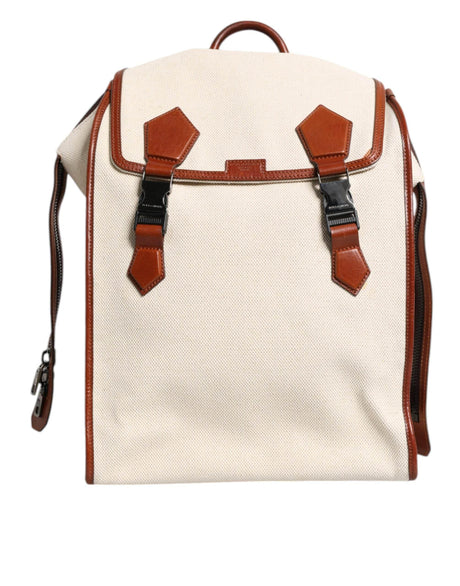 Dolce & Gabbana Beige Brown Canvas Leather EDGE Travel Men Back Pack Bag - Hilstor
