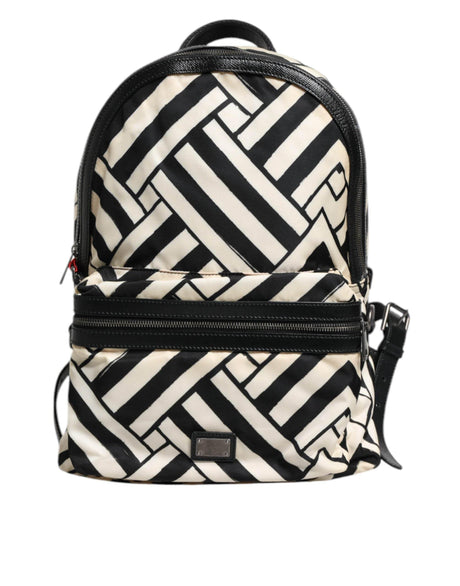 Dolce & Gabbana Black White Nylon Leather Travel Back Pack Bag - Hilstor