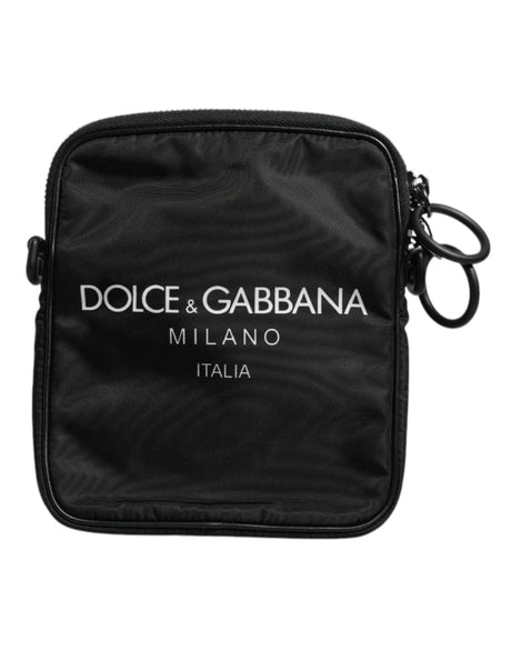 Dolce & Gabbana Black Logo Print Scuba Crossbody Shoulder Bag - Hilstor