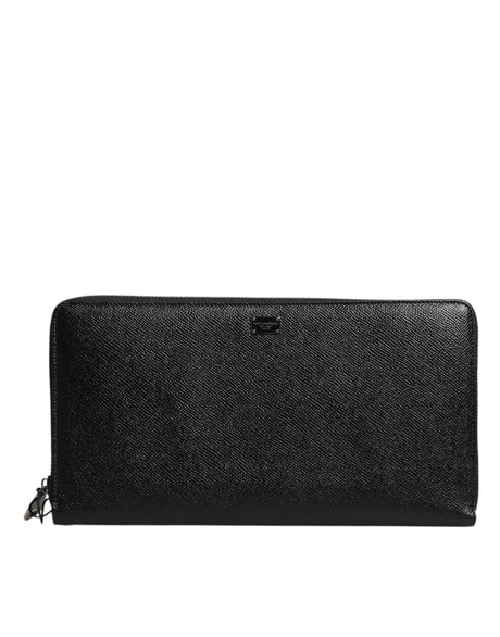 Dolce & Gabbana Black Calfskin Leather Logo Zip Around Continental Wallet - Hilstor