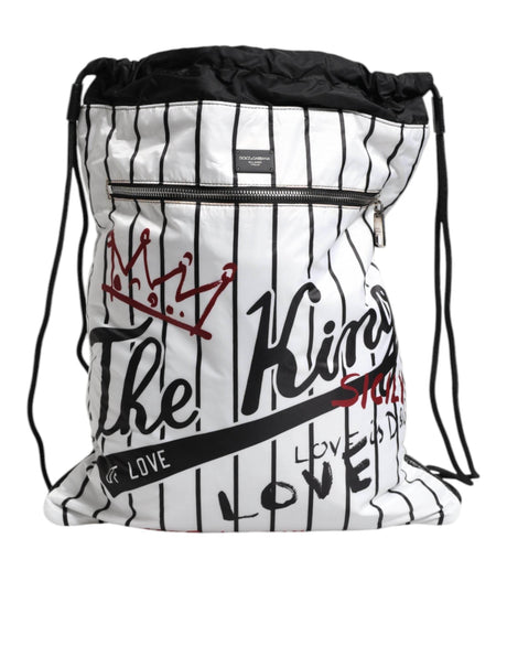 Dolce & Gabbana Black White Striped Polyester Drawstring Bag - Hilstor